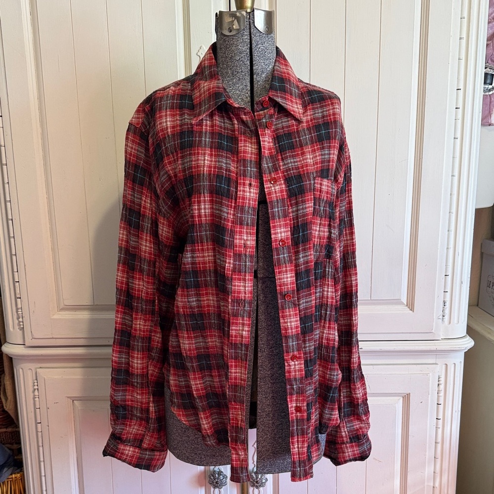 Mustard Seed Red and Black Plaid Women's Blouse